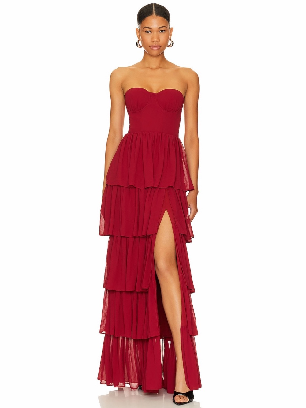 Lovers + Friends Revolve Hattie Red Strapless Tiered Sweetheart Cocktail Gown L